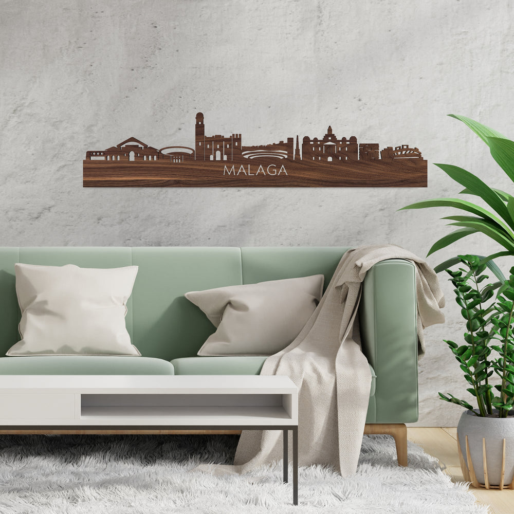 Skyline Malaga Noten houten cadeau decoratie relatiegeschenk van WoodWideCities