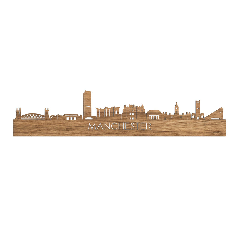 Skyline Manchester Eiken houten cadeau decoratie relatiegeschenk van WoodWideCities