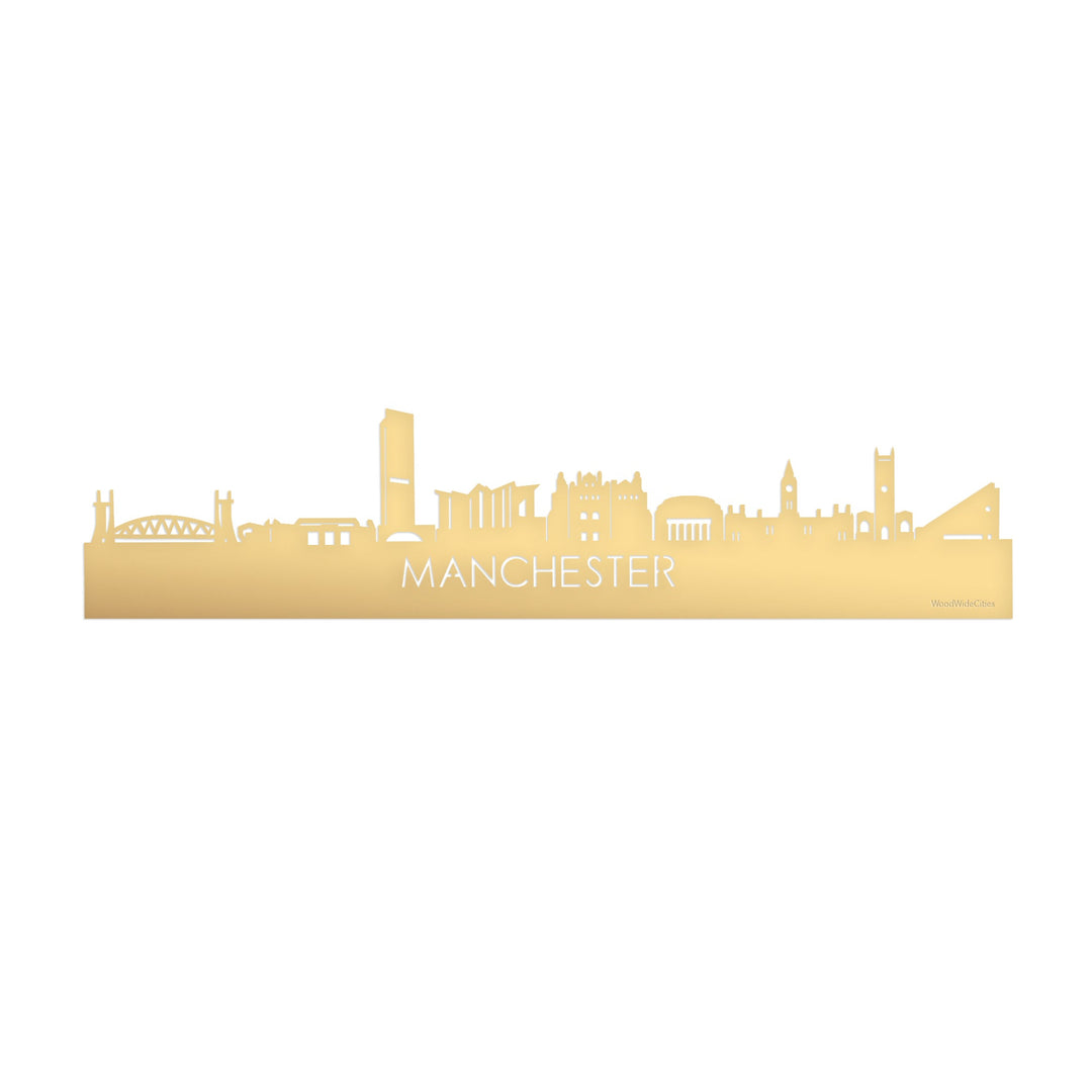 Skyline Manchester Metallic Goud gerecycled kunststof cadeau decoratie relatiegeschenk van WoodWideCities