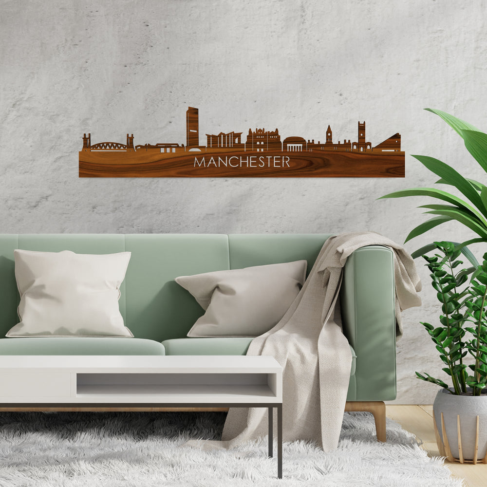 Skyline Manchester Palissander houten cadeau decoratie relatiegeschenk van WoodWideCities