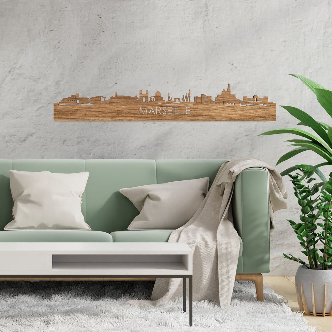 Skyline Marseille Eiken houten cadeau decoratie relatiegeschenk van WoodWideCities