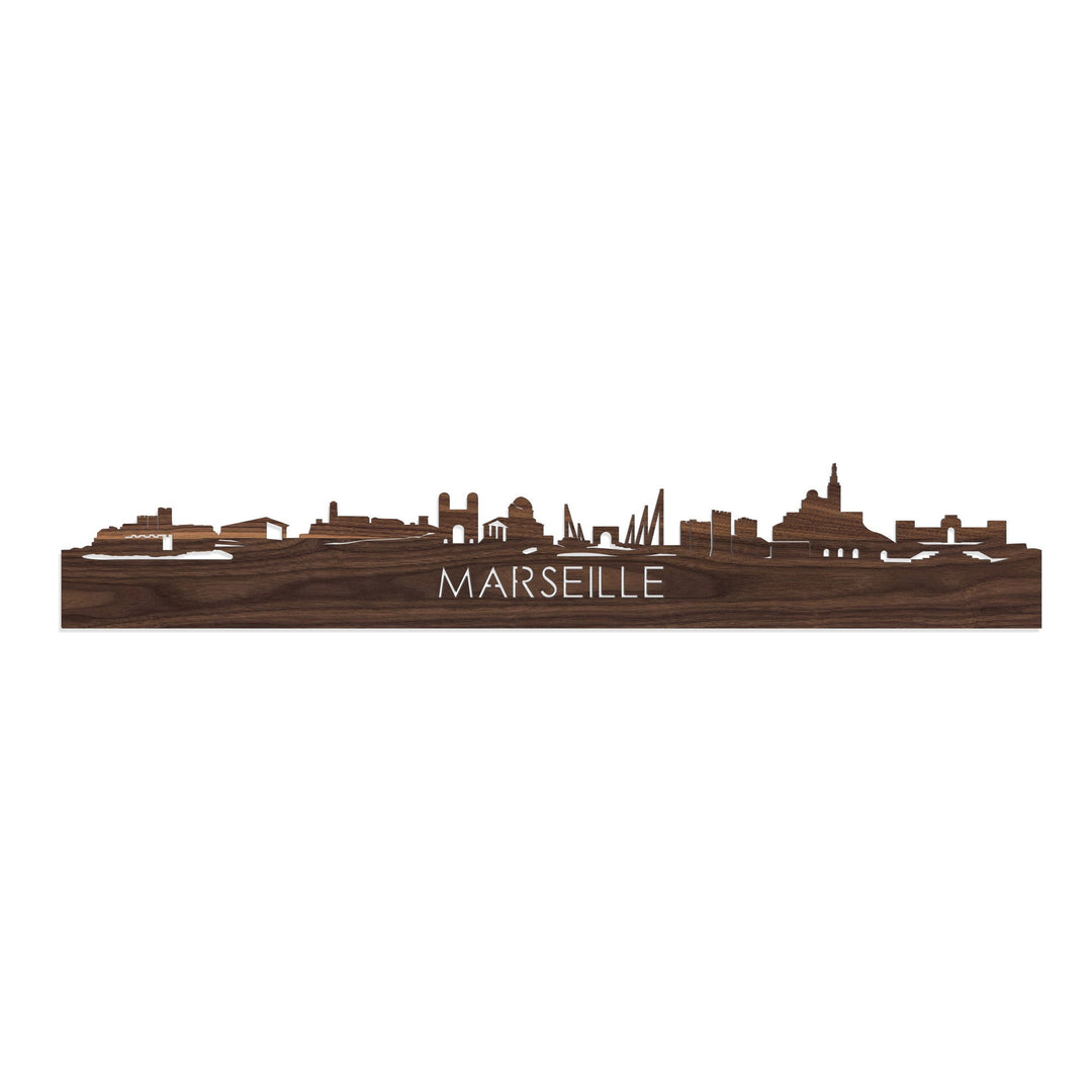 Skyline Marseille Noten houten cadeau decoratie relatiegeschenk van WoodWideCities