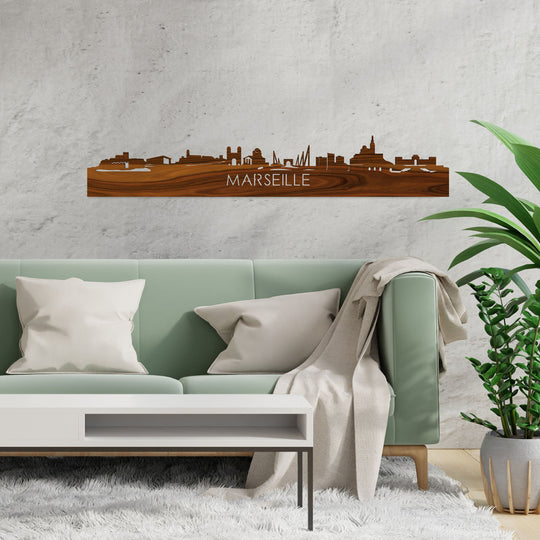 Skyline Marseille Palissander houten cadeau decoratie relatiegeschenk van WoodWideCities