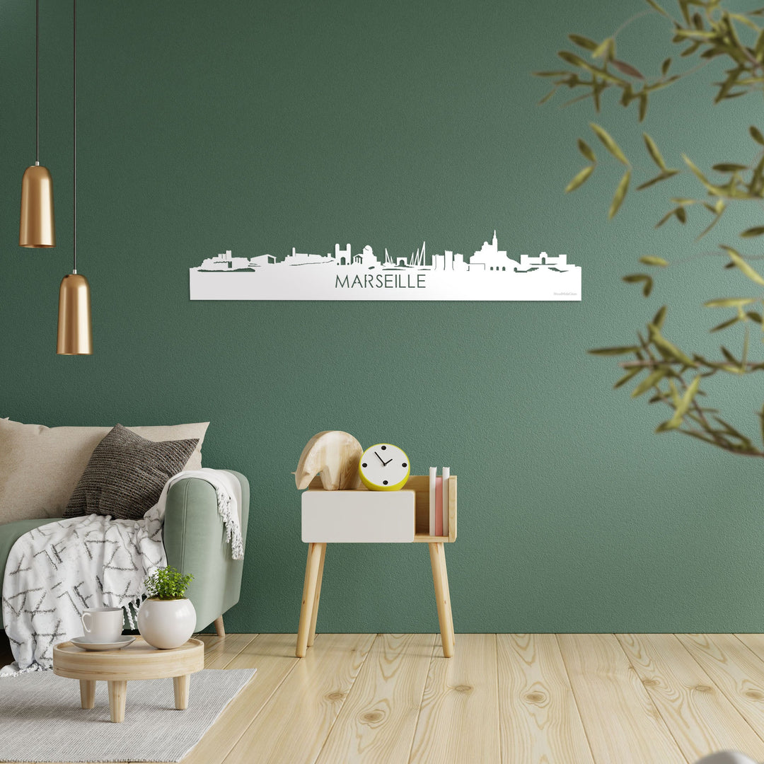 Skyline Marseille Wit glanzend gerecycled kunststof cadeau decoratie relatiegeschenk van WoodWideCities
