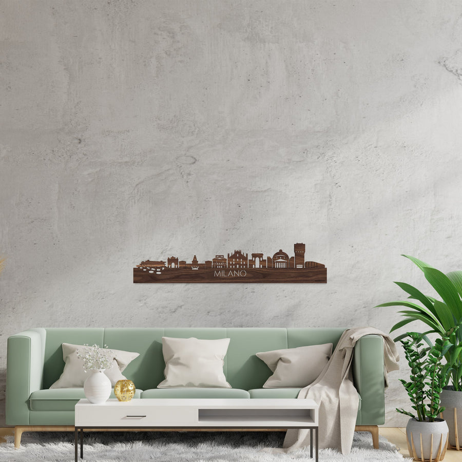 Skyline Milano Noten houten cadeau decoratie relatiegeschenk van WoodWideCities