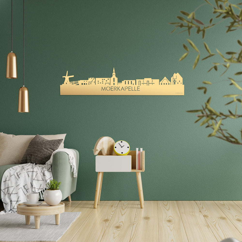 Skyline Moerkapelle Metallic Goud gerecycled kunststof cadeau decoratie relatiegeschenk van WoodWideCities