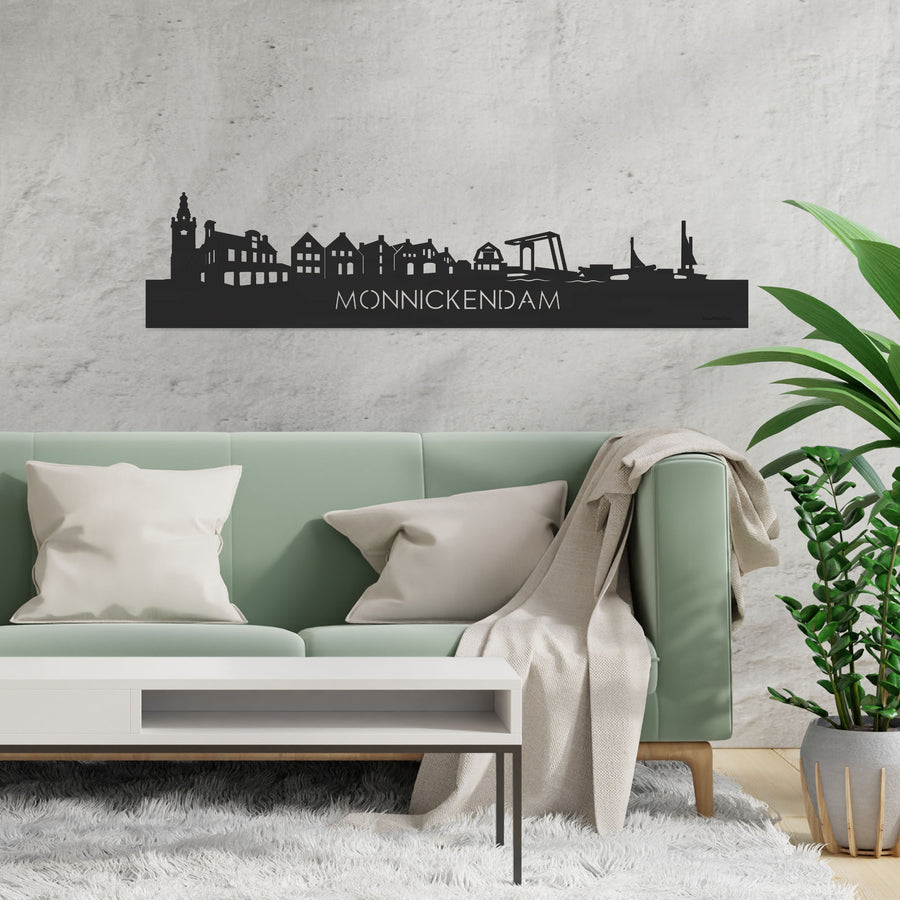 Skyline Monnickendam Zwart houten cadeau decoratie relatiegeschenk van WoodWideCities