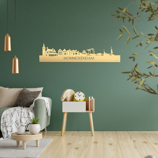 Skyline Monnickendam Metallic Goud gerecycled kunststof cadeau decoratie relatiegeschenk van WoodWideCities