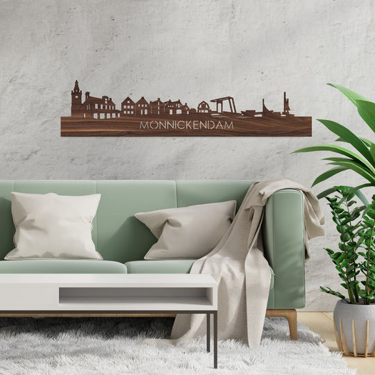 Skyline Monnickendam Noten houten cadeau decoratie relatiegeschenk van WoodWideCities