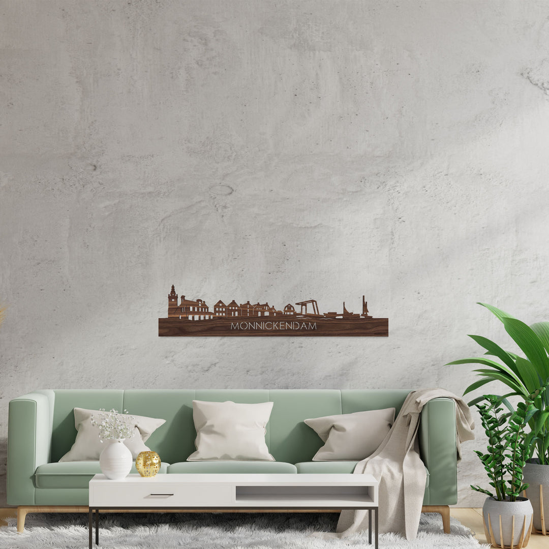 Skyline Monnickendam Noten houten cadeau decoratie relatiegeschenk van WoodWideCities