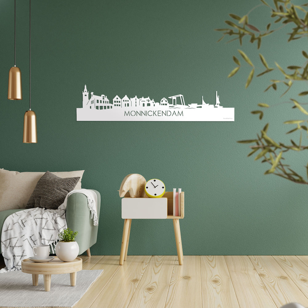 Skyline Monnickendam Wit glanzend gerecycled kunststof cadeau decoratie relatiegeschenk van WoodWideCities