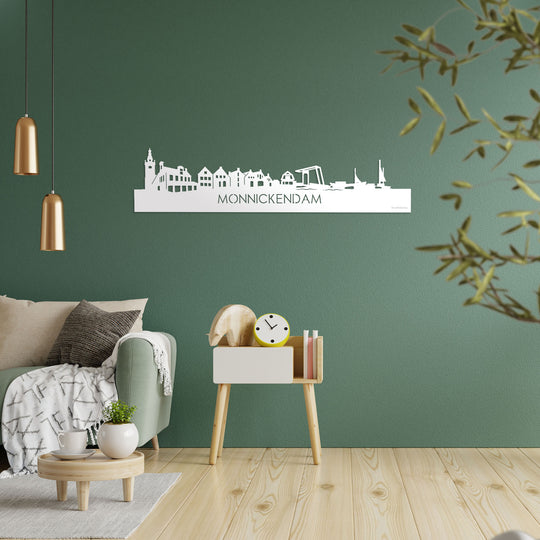 Skyline Monnickendam Wit glanzend gerecycled kunststof cadeau decoratie relatiegeschenk van WoodWideCities