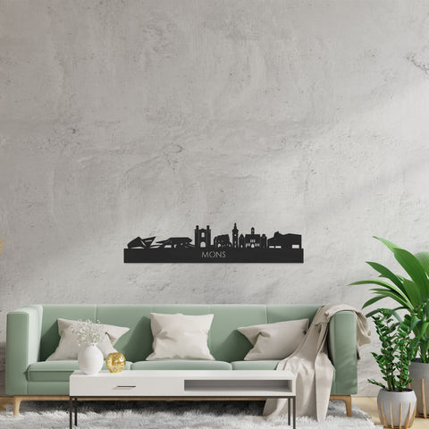 Skyline Mons Zwart houten cadeau decoratie relatiegeschenk van WoodWideCities