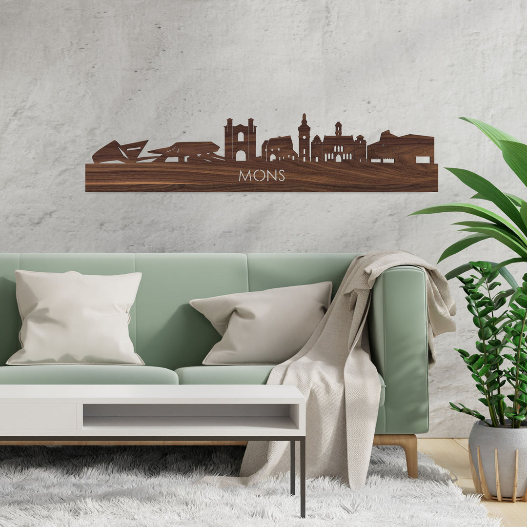 Skyline Mons Noten houten cadeau decoratie relatiegeschenk van WoodWideCities