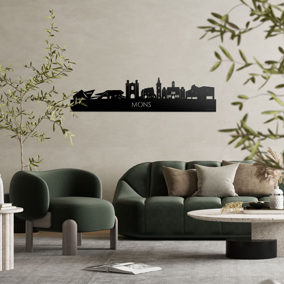 Skyline Mons Zwart glanzend gerecycled kunststof cadeau decoratie relatiegeschenk van WoodWideCities