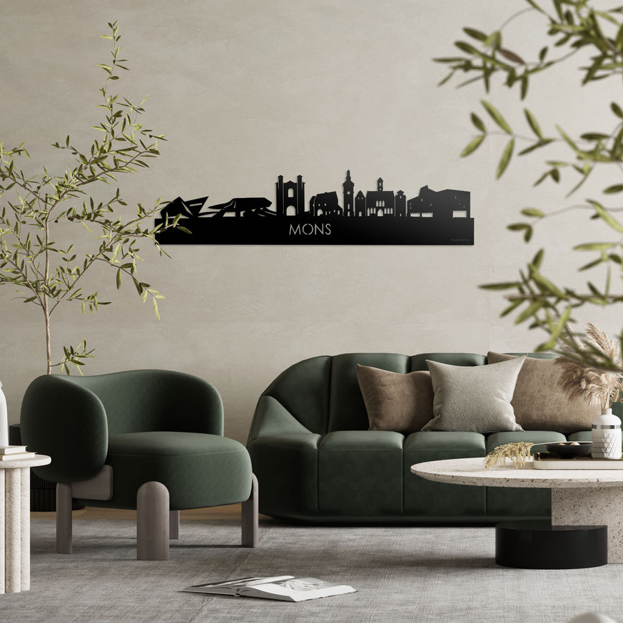 Skyline Mons Zwart glanzend gerecycled kunststof cadeau decoratie relatiegeschenk van WoodWideCities