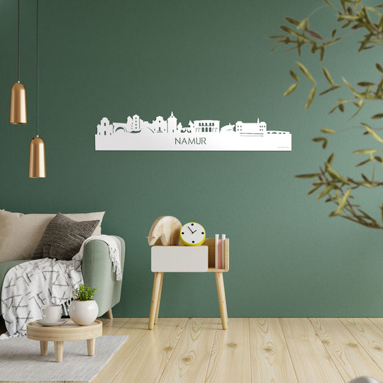 Skyline Namur Wit glanzend gerecycled kunststof cadeau decoratie relatiegeschenk van WoodWideCities
