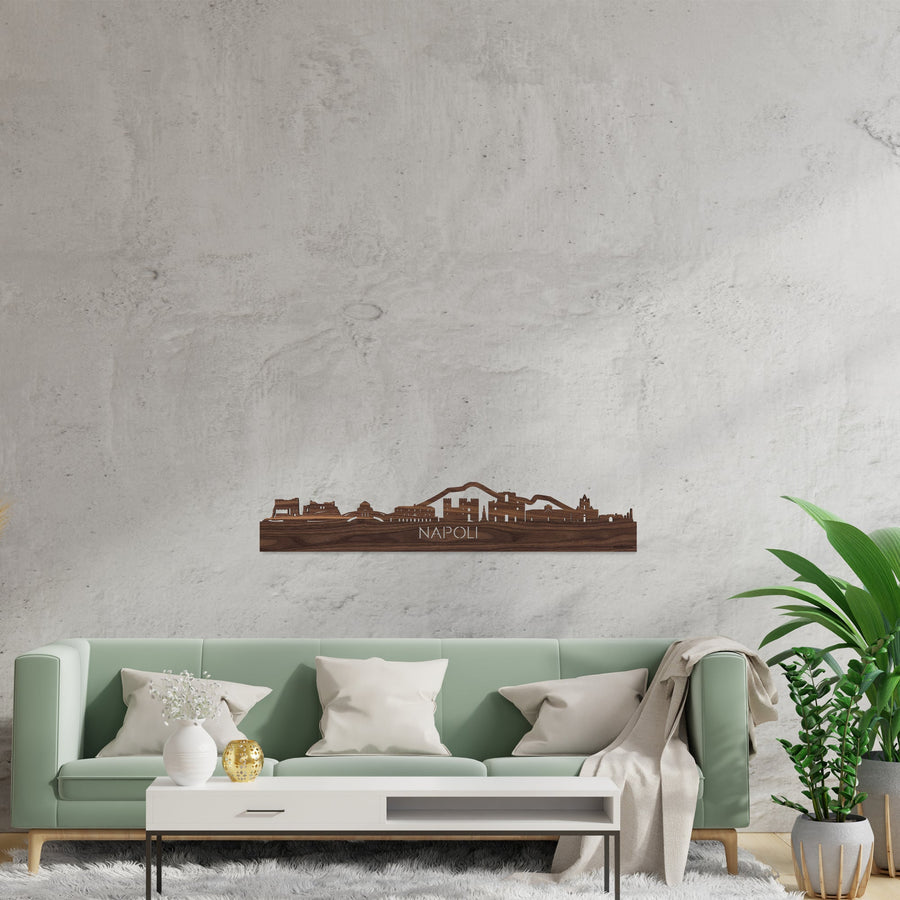 Skyline Napoli Noten houten cadeau decoratie relatiegeschenk van WoodWideCities