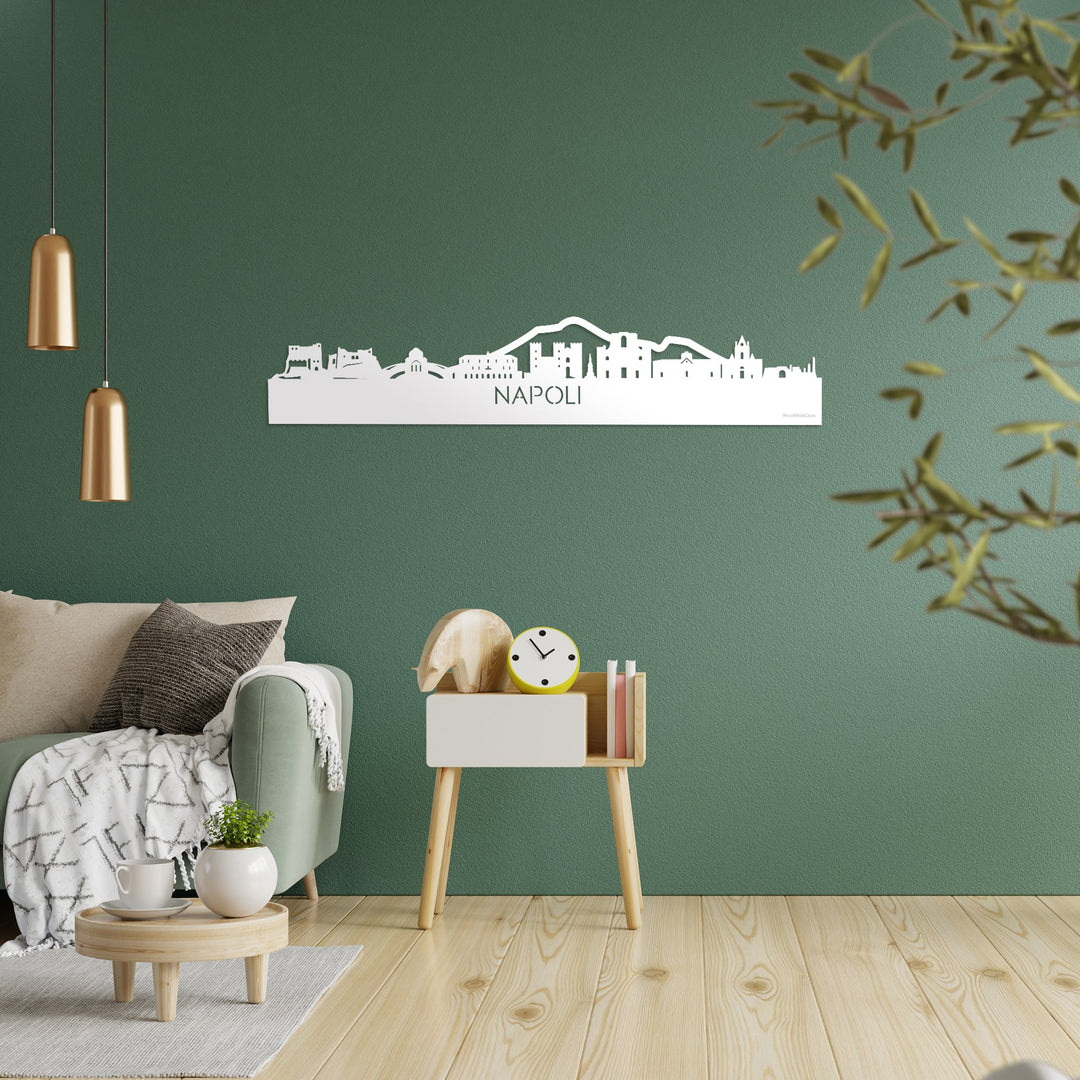 Skyline Napoli Wit glanzend gerecycled kunststof cadeau decoratie relatiegeschenk van WoodWideCities