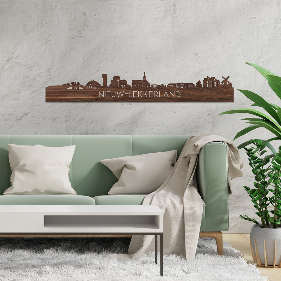 Skyline Nieuw-Lekkerland Noten houten cadeau decoratie relatiegeschenk van WoodWideCities