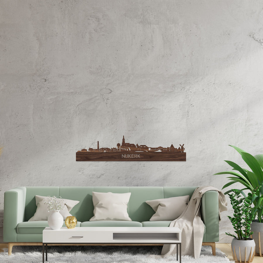 Skyline Nijkerk Noten houten cadeau decoratie relatiegeschenk van WoodWideCities