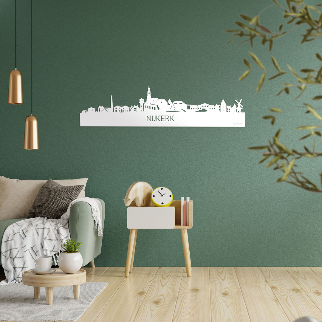 Skyline Nijkerk Wit glanzend gerecycled kunststof cadeau decoratie relatiegeschenk van WoodWideCities