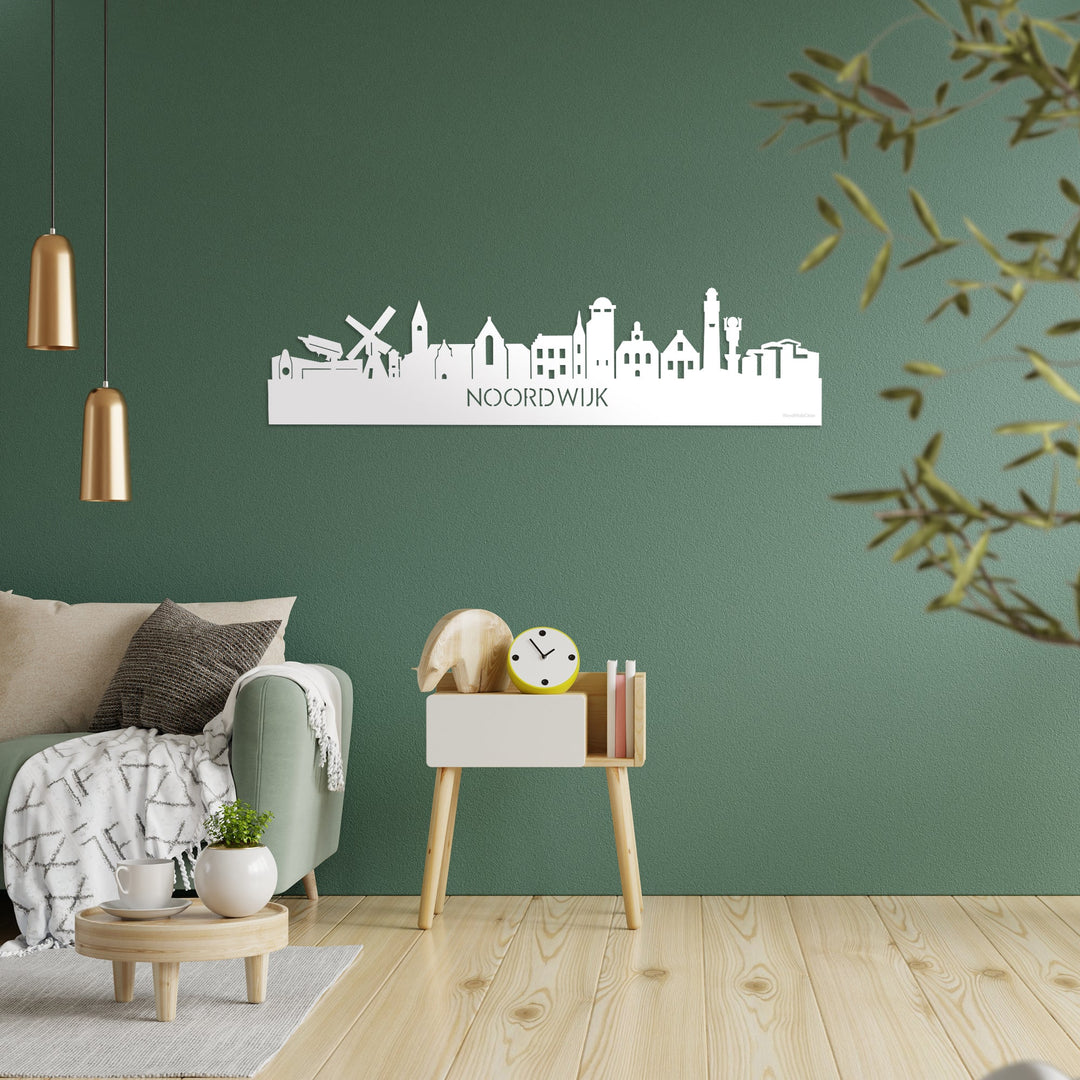Skyline Noordwijk Wit glanzend gerecycled kunststof cadeau decoratie relatiegeschenk van WoodWideCities