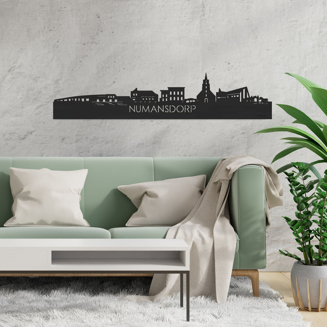 Skyline Numansdorp Zwart houten cadeau decoratie relatiegeschenk van WoodWideCities