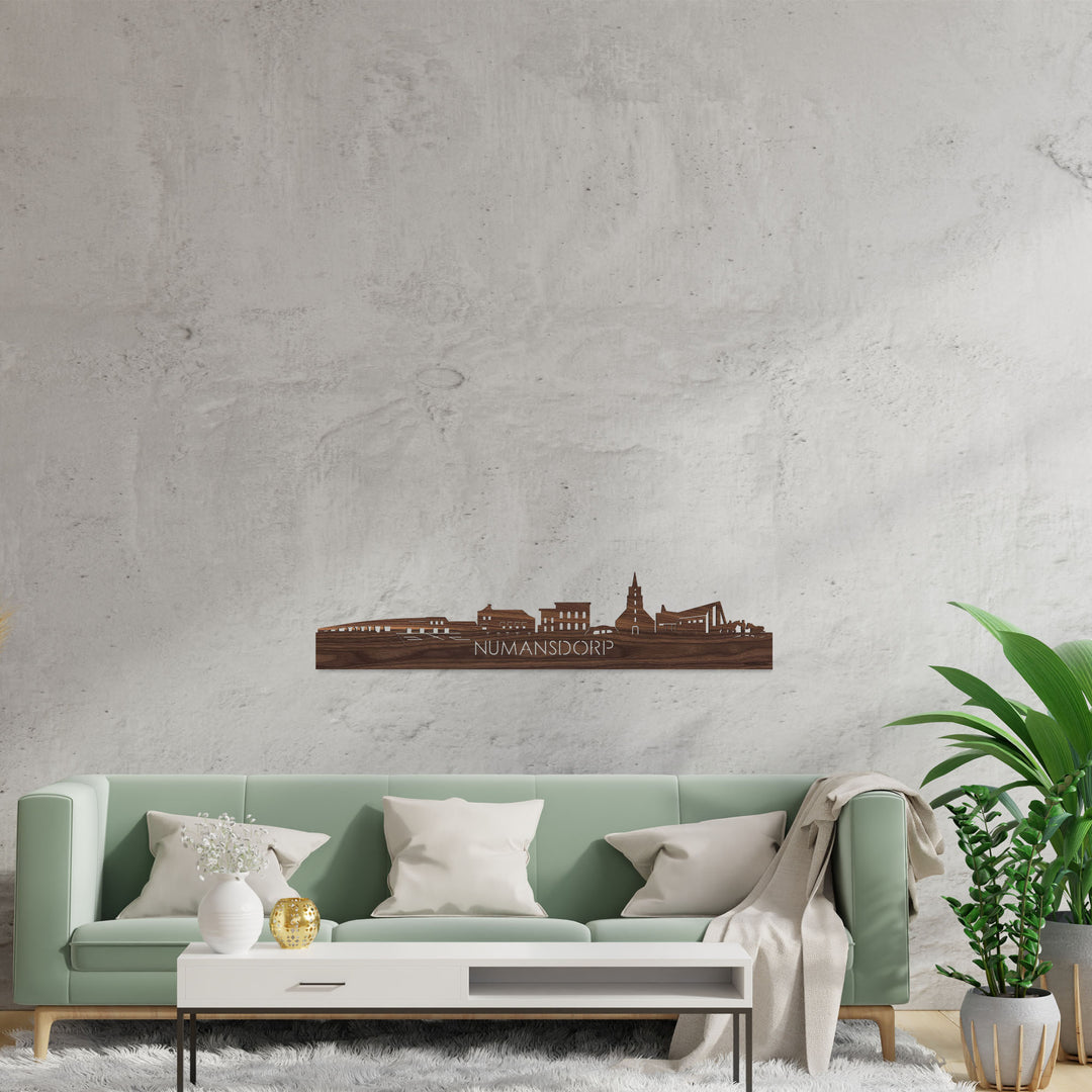 Skyline Numansdorp Noten houten cadeau decoratie relatiegeschenk van WoodWideCities