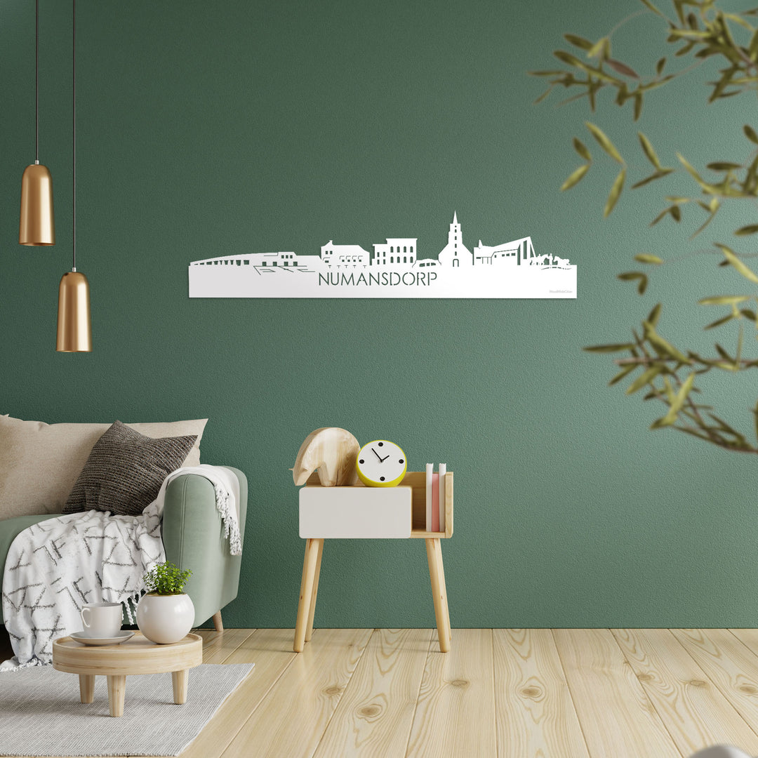 Skyline Numansdorp Wit glanzend gerecycled kunststof cadeau decoratie relatiegeschenk van WoodWideCities