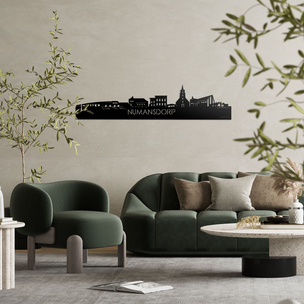 Skyline Numansdorp Zwart glanzend gerecycled kunststof cadeau decoratie relatiegeschenk van WoodWideCities
