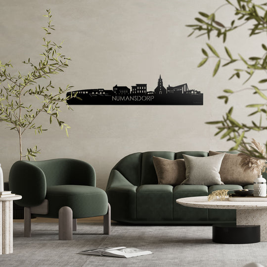 Skyline Numansdorp Zwart glanzend gerecycled kunststof cadeau decoratie relatiegeschenk van WoodWideCities