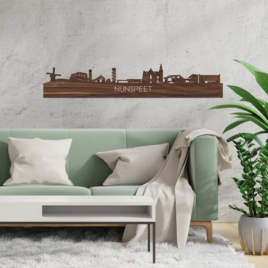 Skyline Nunspeet Noten houten cadeau decoratie relatiegeschenk van WoodWideCities