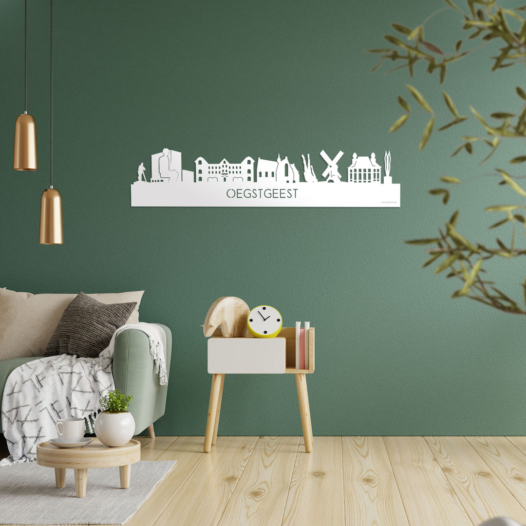 Skyline Oegstgeest Wit glanzend gerecycled kunststof cadeau decoratie relatiegeschenk van WoodWideCities