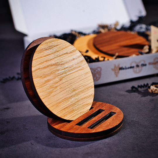 Skyline Onderzetters Delft Eiken en noten houten cadeau decoratie relatiegeschenk van WoodWideCities