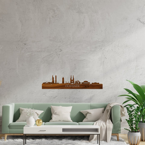 Skyline Oostende Palissander houten cadeau decoratie relatiegeschenk van WoodWideCities