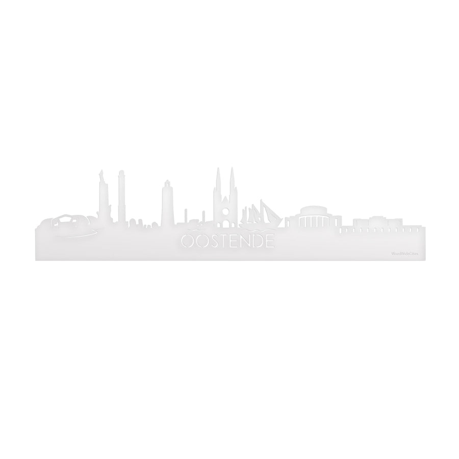 Skyline Oostende Wit glanzend gerecycled kunststof cadeau decoratie relatiegeschenk van WoodWideCities