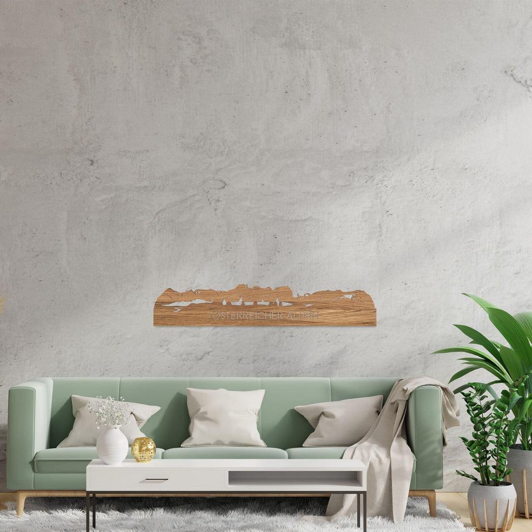 Skyline Österreicher Alpen Eiken houten cadeau decoratie relatiegeschenk van WoodWideCities
