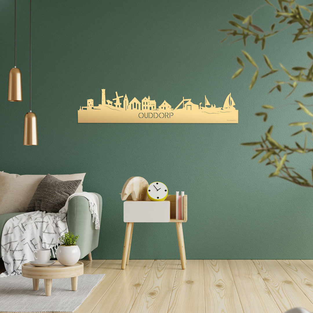 Skyline Ouddorp Metallic Goud gerecycled kunststof cadeau decoratie relatiegeschenk van WoodWideCities