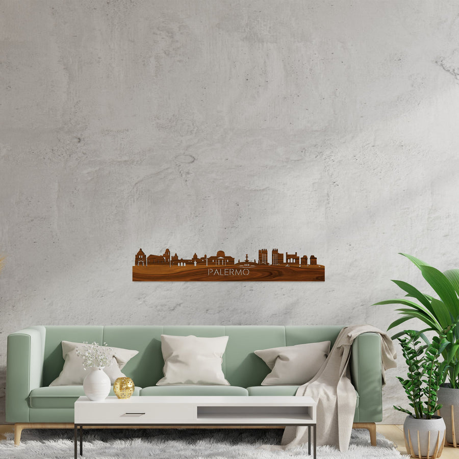 Skyline Palermo Palissander houten cadeau decoratie relatiegeschenk van WoodWideCities