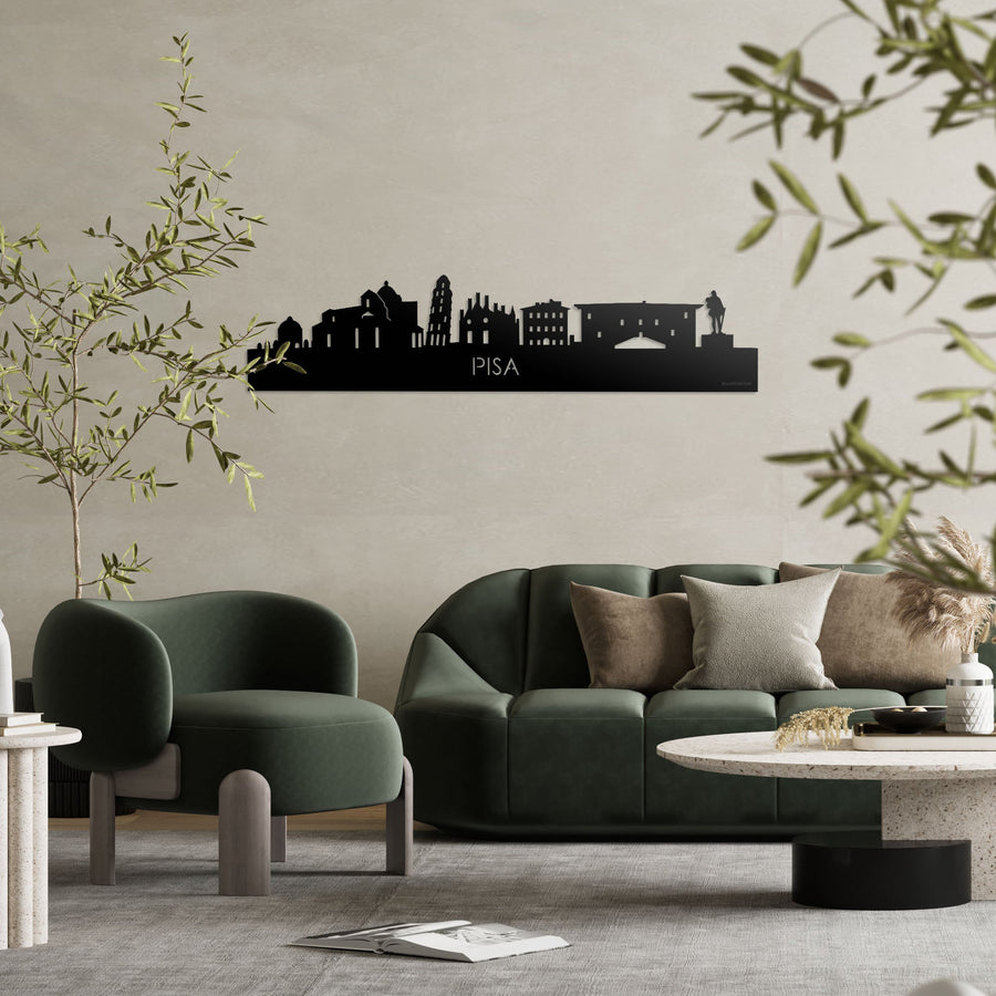 Skyline Pisa Zwart glanzend gerecycled kunststof cadeau decoratie relatiegeschenk van WoodWideCities
