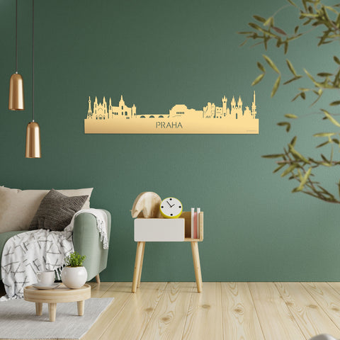 Skyline Praha Metallic Goud gerecycled kunststof cadeau decoratie relatiegeschenk van WoodWideCities