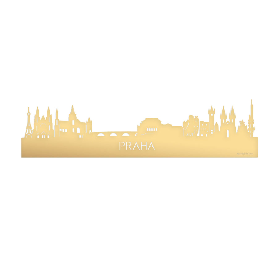 Skyline Praha Metallic Goud gerecycled kunststof cadeau decoratie relatiegeschenk van WoodWideCities
