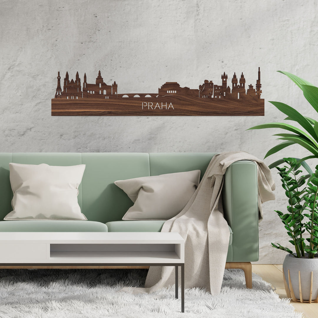 Skyline Praha Noten houten cadeau decoratie relatiegeschenk van WoodWideCities