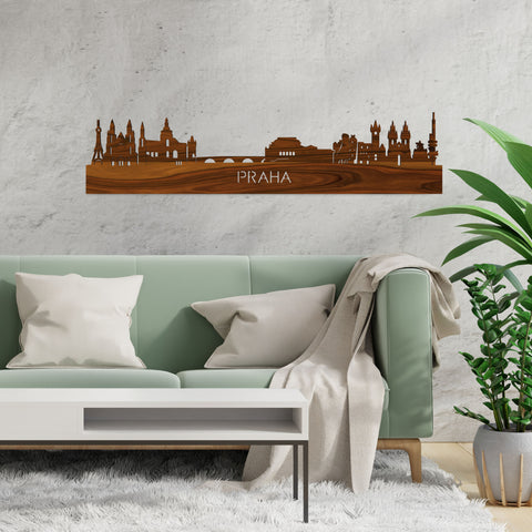 Skyline Praha Palissander houten cadeau decoratie relatiegeschenk van WoodWideCities