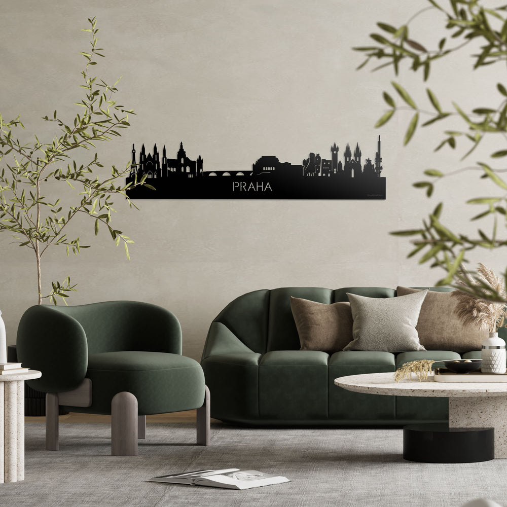 Skyline Praha Zwart glanzend gerecycled kunststof cadeau decoratie relatiegeschenk van WoodWideCities