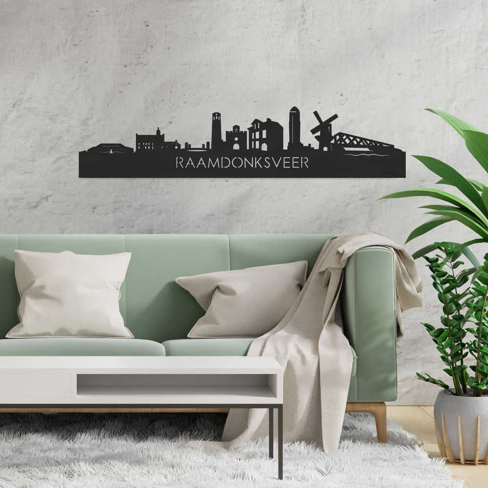 Skyline Raamdonksveer Zwart houten cadeau decoratie relatiegeschenk van WoodWideCities