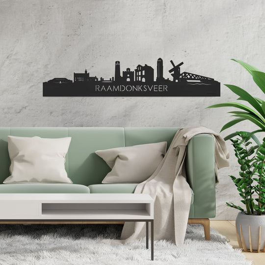 Skyline Raamdonksveer Zwart houten cadeau decoratie relatiegeschenk van WoodWideCities