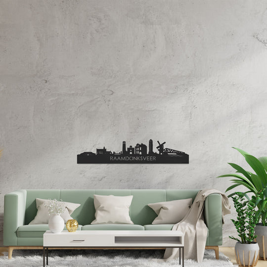 Skyline Raamdonksveer Zwart houten cadeau decoratie relatiegeschenk van WoodWideCities