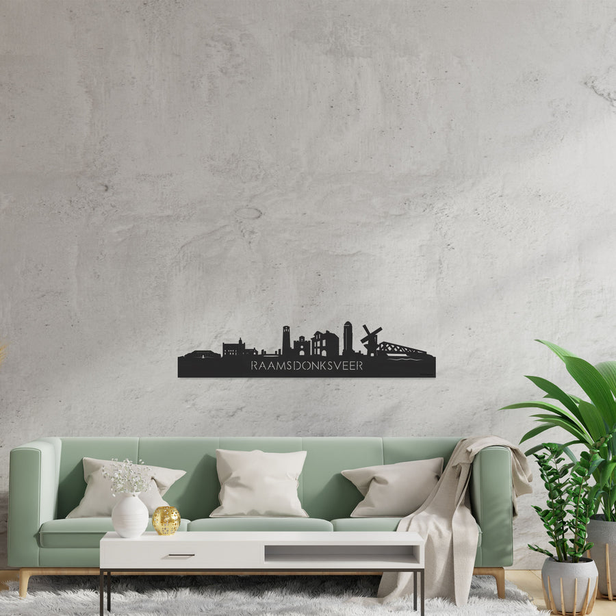 Skyline Raamsdonksveer Zwart houten cadeau decoratie relatiegeschenk van WoodWideCities
